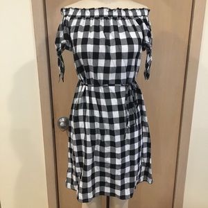 LOFT Off the Shoulder Gingham Dress